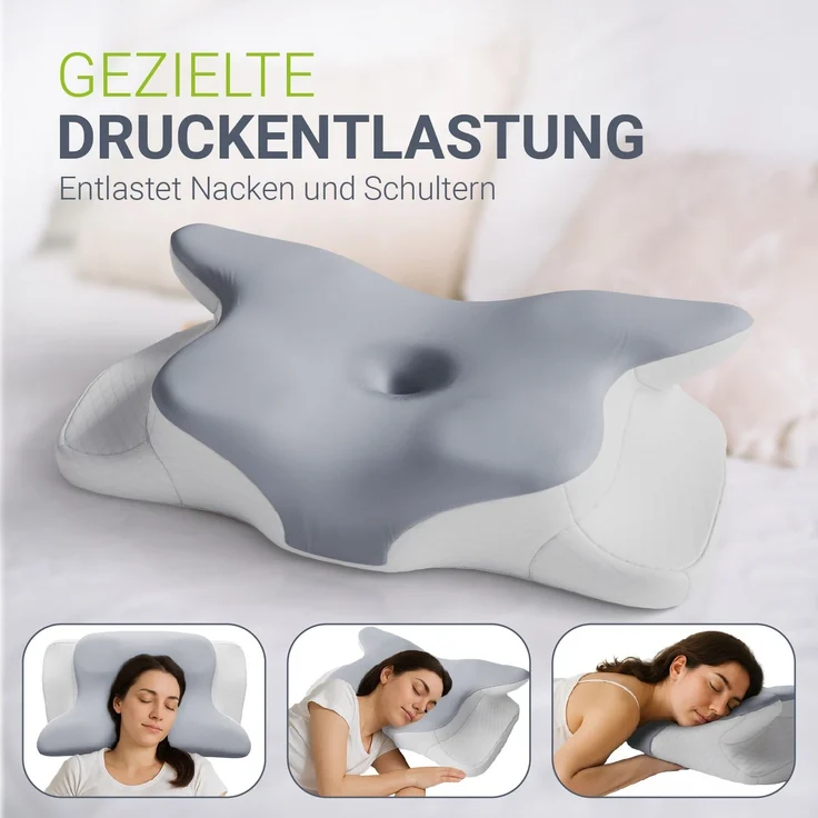 Juskys Nackenkissen 1er Set - Ergonomisches Nackenkissen mit Memory-Foam, atmungsaktivem Bezug - Kissen für den Nacken, gesunder Schlaf - weiß/grau – Bild 6