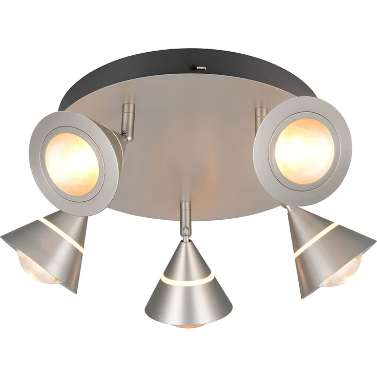 Moderner LED Deckenstrahler ROMEO mit 5 schwenkbaren Spots Silber Ø 30cm – Bild 2