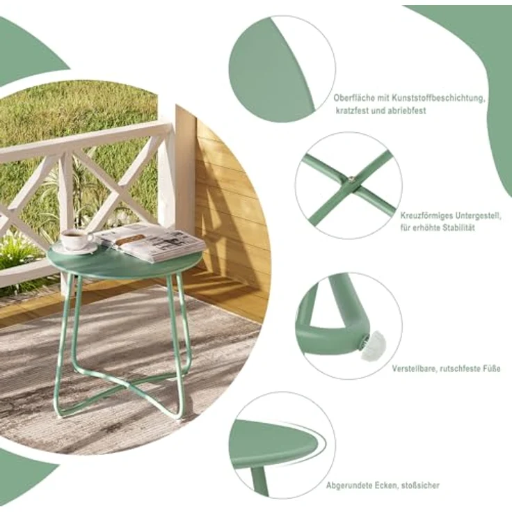 eSituro Beistelltisch rund, Balkontisch Gartentisch, Kaffeetisch Couchtisch Sofatisch Wohnzimmertisch, Kleiner Tisch für Wohnzimmer Balkon Terrasse Garten, aus Metall, φ45xH45 cm, Grün – Bild 6