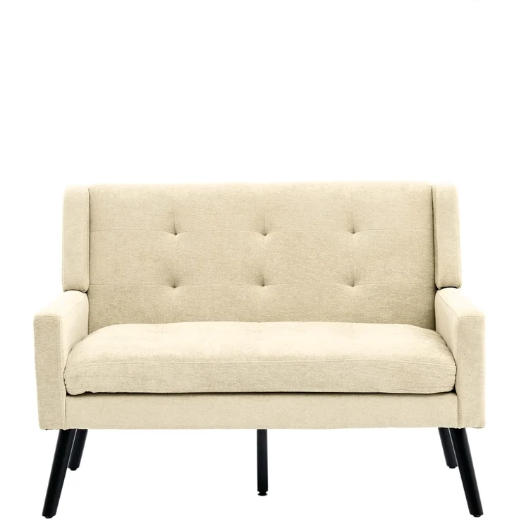LVHOM 2-Sitzer Sofa aus Leinenstoff mit Knopfsteppung, Loveseat mit hochdichter Schaumstoffpolsterung und Massivholzbeinen, Stoffsofa für Wohnzimmer & Büro, bis 260kg, Beige – Bild 2