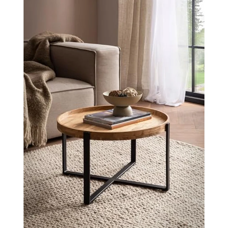 Livetastic Couchtisch, Rund, Braun, Massivholz aus Akazie, 60x36x60 cm für das Wohnzimmer – Bild 4