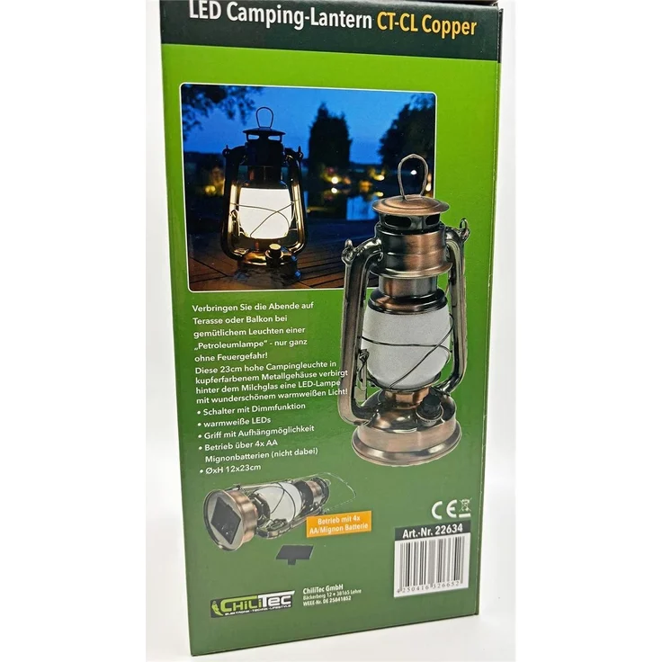 LED Camping Laterne "CT-CL Copper"ØxH 12x23,5cm, 4x AA, warmweiß, dimmbar – Bild 8