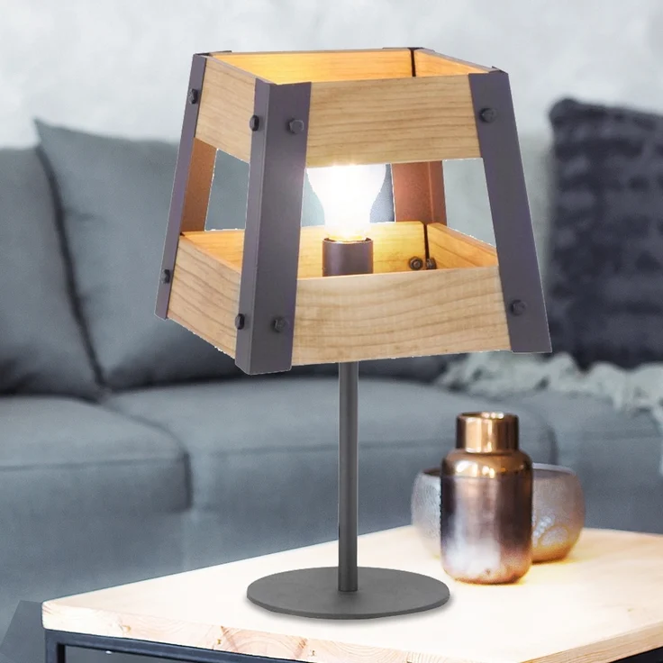 Tischleuchte, Holz, Eisen, braun-schwarz, Höhe 40 cm, CRATE – Bild 3
