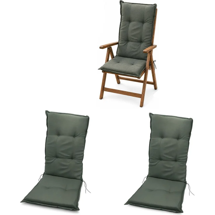 BURI 2x Hochlehner Auflage 117x49x6 cm - wetterfeste Gartenstuhlauflage mit Schaumkern & Vollvlies, Halteband & Bindebänder, bequemes Stuhlpolster für Balkon, Terrasse & Garten (Grün) – Bild 1