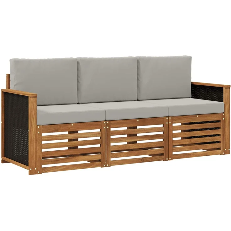 vidaXL Outdoor-Sofagarnitur 3 stk. 3-Sitzer Natur und Hellgrau 3383952 – Bild 2