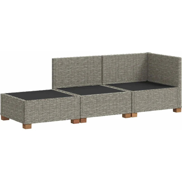 vidaXL 3 Stk. Rattan-Lounge-Set mit Kissen GENDT Naturrattan Kubu Grau 3429877 – Bild 4