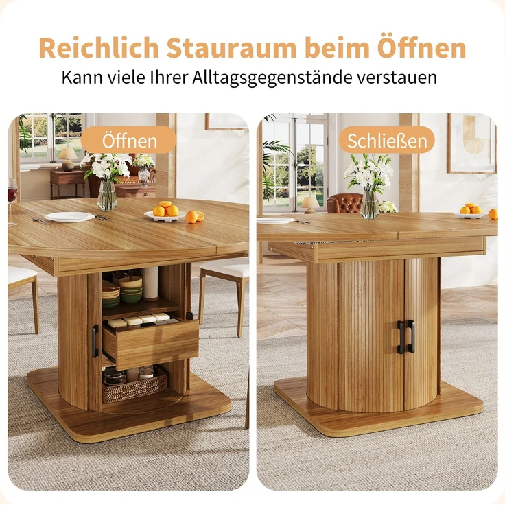 Esstisch 118-158x118x76 cm ausziehbar mit Stauraum und 4 Nutzungsmodi in Dunkelbraun – Bild 5