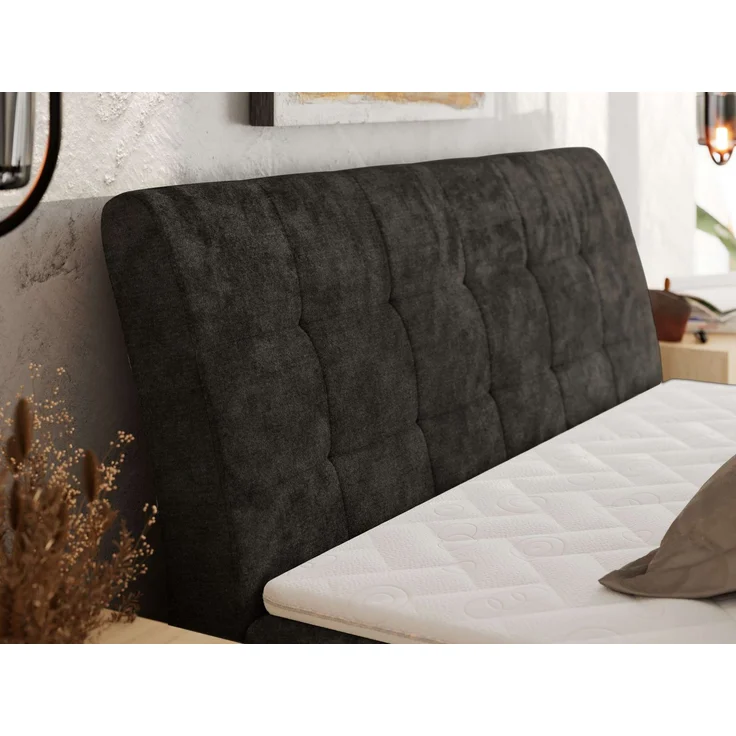 Boxspringbett DAGOS 180 x 200 cm mit Kopfteil, Lattenrost und Stauraum – Doppelbett mit Matratze & Topper Visco , stabile Konstruktion, Bettkasten, modernes Design - Dunkelgrau Schenille glatt - H4 – Bild 3