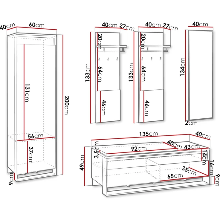 Garderoben-Set Quant VIII Kleiderschrank, Schuhschrank, Spiegel, Kleiderhakenbrett (Farbe: Artisan Eiche / Schwarz + Velo 637) – Bild 7