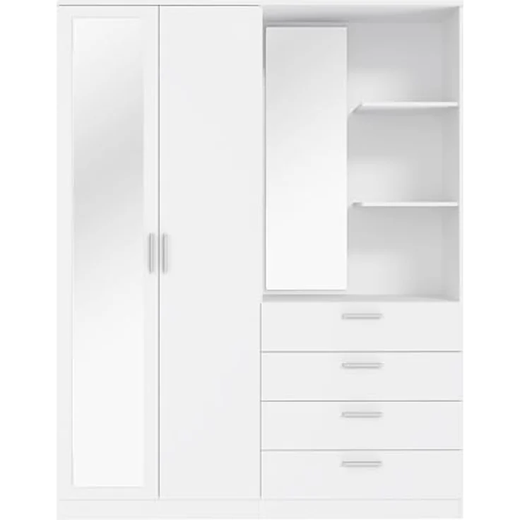 FORTE DEWANIA Kleiderschrank 160, Schrank mit offenen Regalfächern und Spiegel, Holzwerkstoff, Weiß, 159,3 cm breit, 203,4 cm hoch, 52,7 cm tief – Bild 4