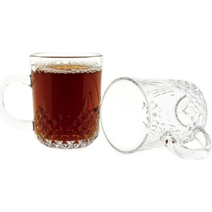 Sunay Gläser-Set 6er Set Henkelgläser mit dekorativem Diamantmuster, 240 ml, 6-tlg, Glas, 6-teilig, 240 ml – Bild 4