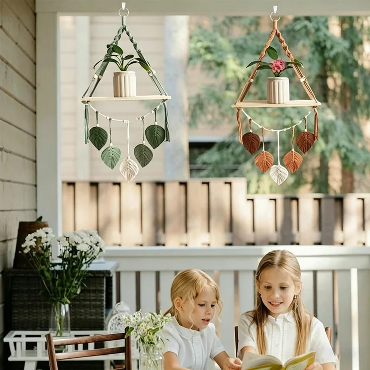 Mutig Wanddekoobjekt Makramee Holz Wandregal,Boho Hängeregal Wand Deko,Pflanzenregal (Hängeregal mit Baumwollseil für Boho Deko ( 40x90 cm) , Wandregal Holz Regal für Kinderzimmer Wohnzimmer Balkon Schlafzimmer), Makramee-Schweberegal handgefertigt für ... – Bild 4