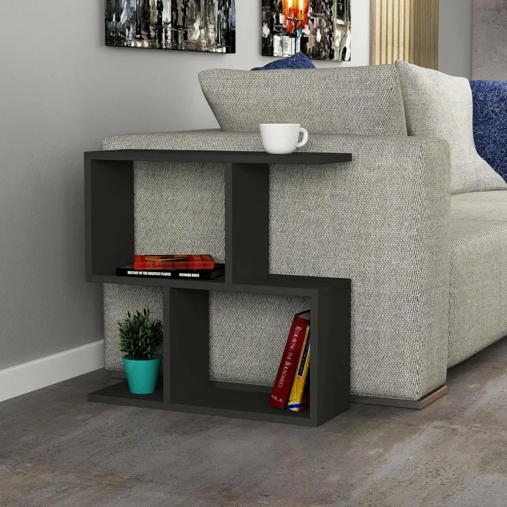 Dmora - Wohnzimmertisch Polyh, Niedriger Wohnzimmertisch, Kaffeeregal, Couchtisch für Sofa, 60x20h60 cm, Anthrazit