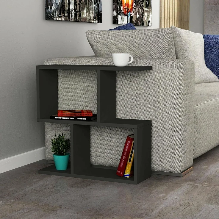 Dmora - Wohnzimmertisch Polyh, Niedriger Wohnzimmertisch, Kaffeeregal, Couchtisch für Sofa, 60x20h60 cm, Anthrazit – Bild 1