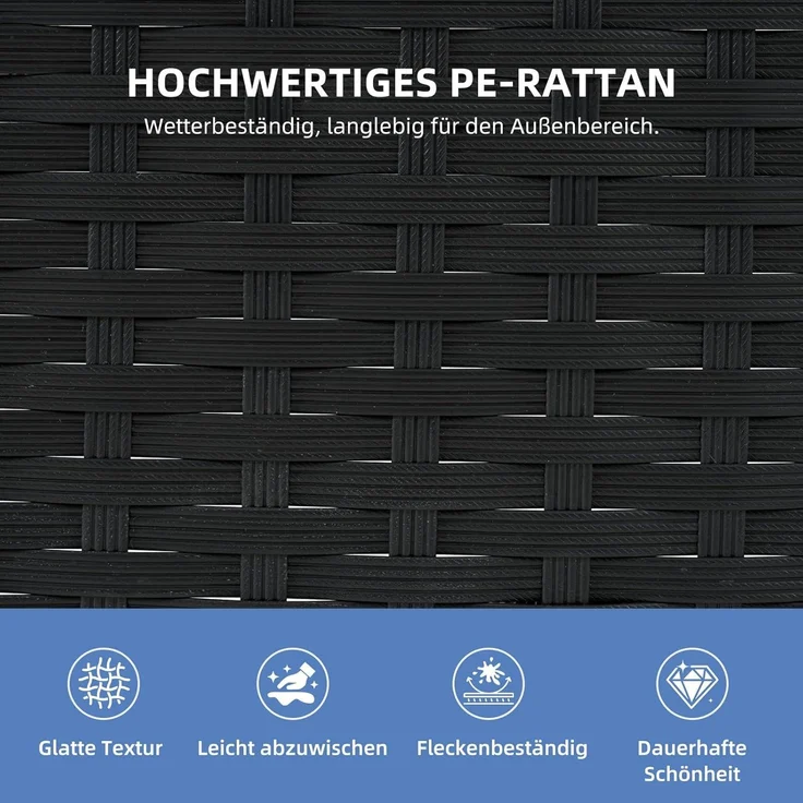 Aoxun 2-Sitzer-Gartenbank aus Rattan, extrabreite Outdoor-Zweisitzerbank mit seitlichem Ablagetisch 144x62x80cm, bequemes Terrassenmöbel-Set mit Kissen und Regenschutz für Garten, Balkon, Marineblau – Bild 6