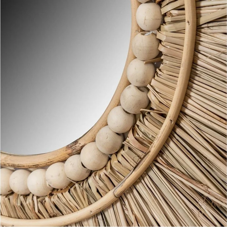 Levandeo® Dekoobjekt, Spiegel Seegras Ø 55cm Wandspiegel Rund Flurspiegel Wanddeko Boho – Bild 3