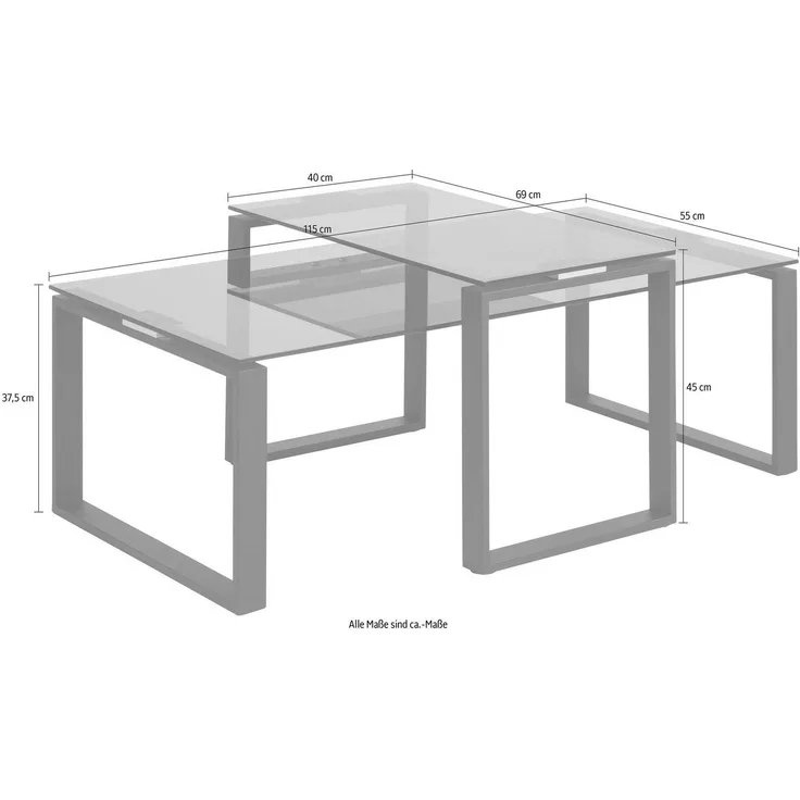 2er-Set Couchtisch 'KATRINE', rauchfarbenes Glas