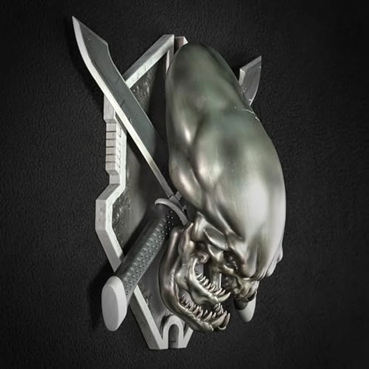 Dark Horse Halo Legendary Icon Skulptur, Grunt Sized Edition mit Elite-Schädel auf gekreuzten Kampfmessern, rotguss-grau, 25,4 cm hoch – Bild 3