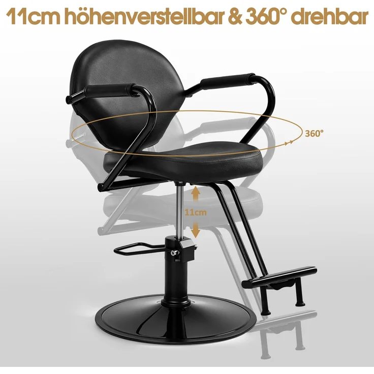 BarberPub Friseurstuhl, Friseursessel, Friseureinrichtung mit Hydraulikpumpe 360° Drehbar, Bedienungsstuhl Höhenverstellbar, Barber Stuhl Friseurstühle Kunstleder, 2079 (Schwarz) – Bild 4