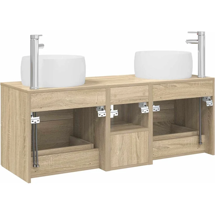 vidaXL Wandmontiertes Badezimmerschrank-Set 3 stk. Sonoma-Eiche 3405925 – Bild 8