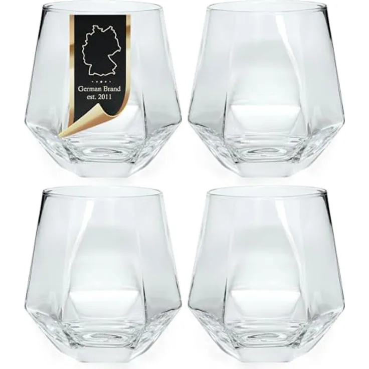 Intirilife Gläser-Set, 4-tlg, Glas, Trinkglas Set Wasserglas Saftglas Becher Kristallglas 240ml Hexagon