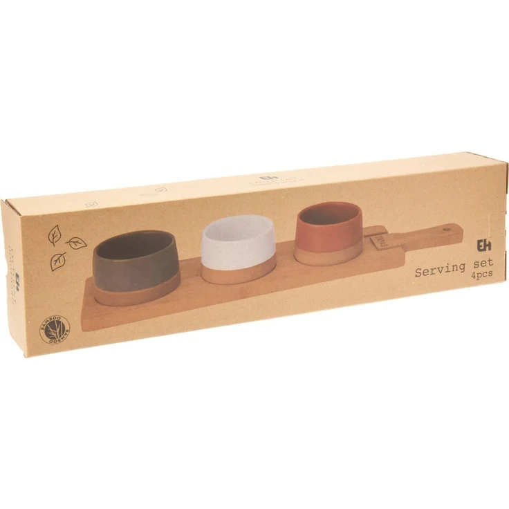 Koopman Dipschale Serviertablett Tapas Schalen 48x12 cm Griff Holz 3 Schalen, Bambus, (5-tlg), 3 Schalen, Tapas, 1 Tablett, Serviertablett, Bambus – Bild 2