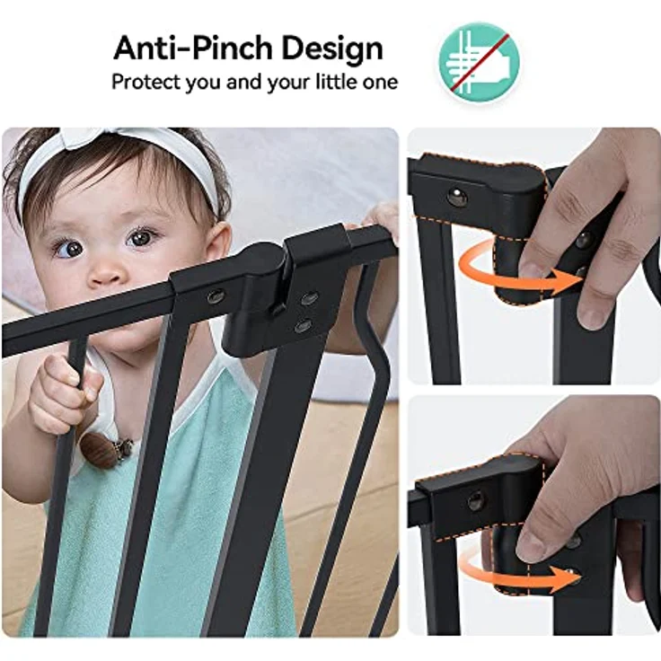 COMOMY Türschutzgitter für Babys, Treppenschutzgitter Ohne Bohren, für Breiten 75-123cm, Schließt Automatisch, Einhändiges Öffnen, Doppelter Schließmechanismus, Anti-Pinch-Drehpunkt-Design, Schwarz – Bild 5