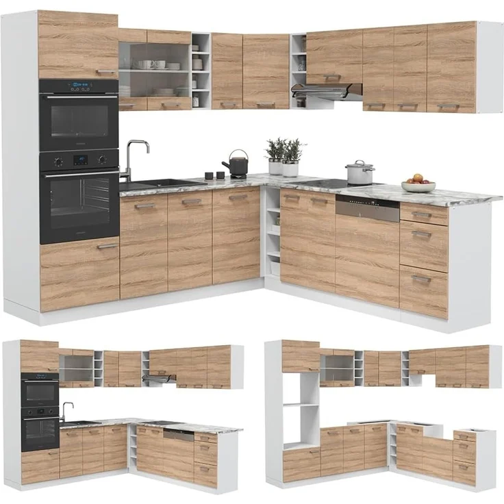 Eckküche R-Line Sonoma/Weiß 247 x 237 cm, AP Marmor Vicco – Bild 8