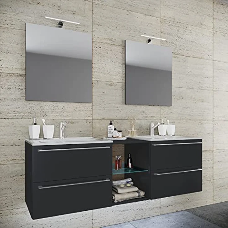 VCM Badmöbelset Badinos XXL, 3-teilig, Doppel Waschplatz mit 2 Keramikwaschbecken, 2 Spiegeln aus ESG-Sicherheitsglas, 4 Schubladen – Bild 2