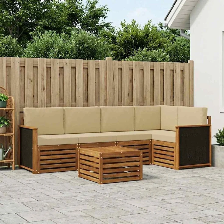 vidaXL Outdoor-Sofagarnitur 6 stk. 5-Sitzer Natur Massivholz Akazie 3384374 – Bild 1