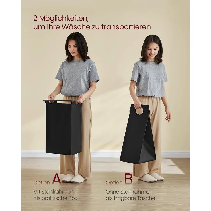 VASAGLE Wäschekorb 3 Fächer, Wäschesammler mit 2 Ablagen, Wäschesack ausziehbar und abnehmbar, pro Tasche 40 Liter, für Badezimmer, Waschküche, vintagebraun-schwarz – Bild 5