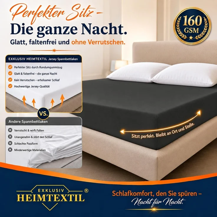 Jersey Spannbettlaken Deluxe 90 - 100 x 200 cm Schwarz – Bild 3