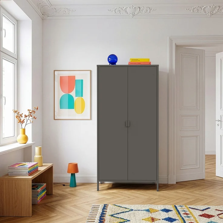Kleiderschrank Esteli 170x80x45 cm Stahl Schwarz [en. casa] – Bild 3