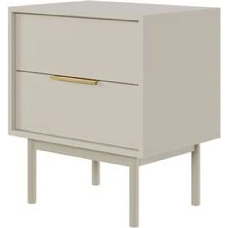 Selsey Nachttisch Beistellschrank Beistelltisch Nachtschrank 54 cm Mit 2 Schubladen Graubeige Holzerne Beine Viviaro – Bild 6