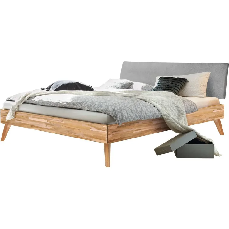 Hasena Massivholzbett Pesaro Kernbuche mit Polsterkopfteil 200x210 cm, Fußhöhe 20 cm – Trento