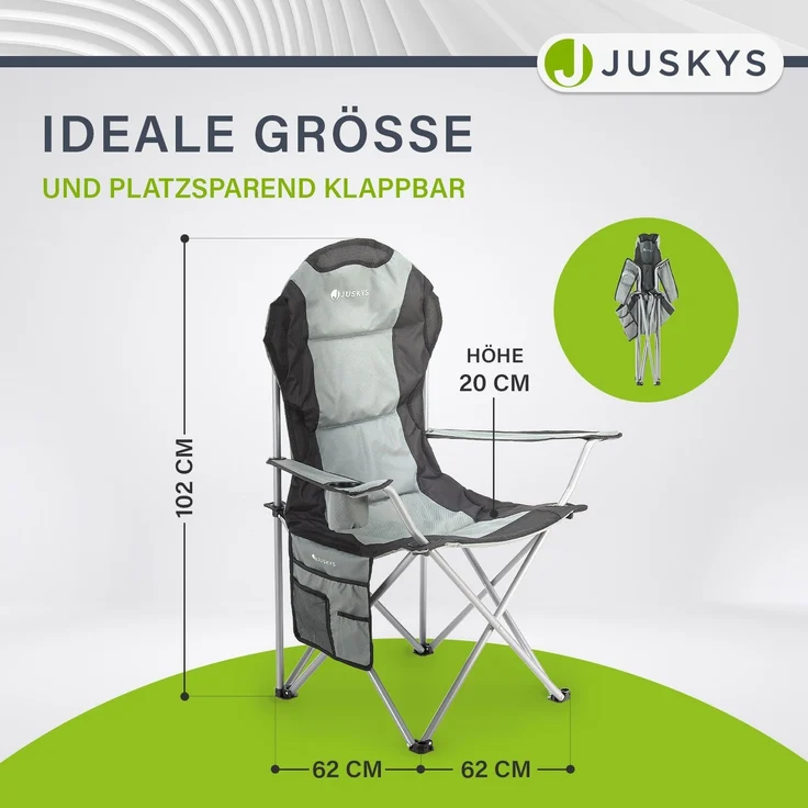 Juskys Campingstuhl Lido mit Getränkehalter & Tasche - Camping Klappstuhl gepolstert - Faltstuhl Angelstuhl Strandstuhl Chair - Stuhl Grau – Bild 8
