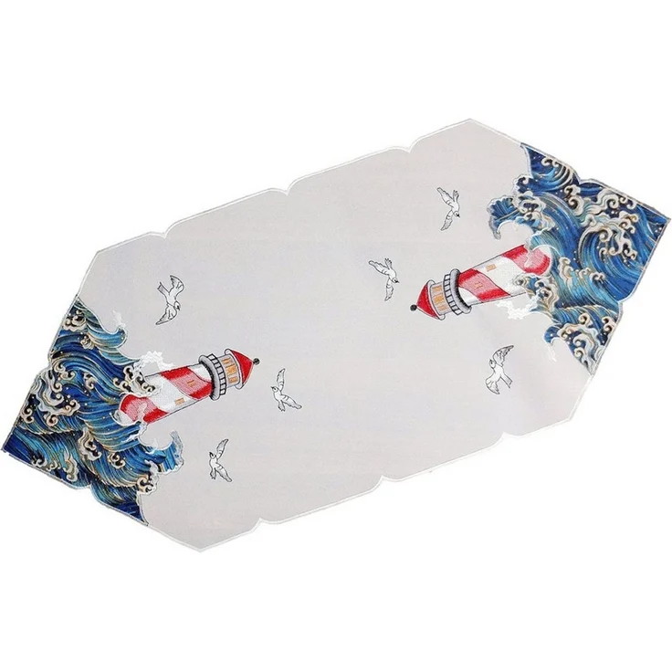 matches21 HOME & HOBBY Tischdecke Tischläufer YVONNE Leuchtturm Stickerei Polyester maritim 40 x 90 cm (1-tlg), Pflegeleicht & waschbar bei 30 °C – Bild 4
