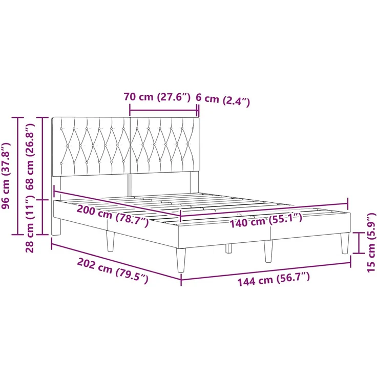 vidaXL Bettrahmen mit Kopfteil Schwarz 140 x 200 cm Samt 42027671 – Bild 9