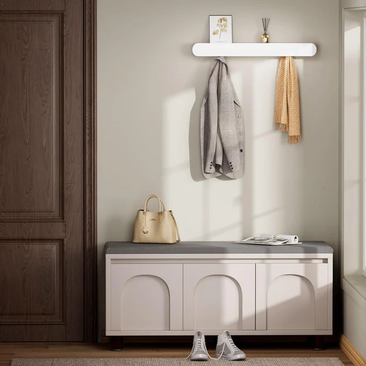 Yorbay Wandgarderobe mit Ablagebrett, Garderobenleiste aus Metall, 6 verdeckte Garderobenhaken – Bild 7