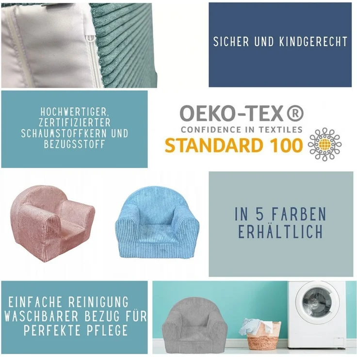 FORTISLINE Kindersessel Kindersessel Mini in Cord Komfort und Stil Hellgrau Kinderzimmer – Bild 2