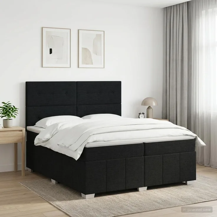 vidaXL Boxspringbett mit Matratze Schwarz 200 x 200 cm Stoff 3454220