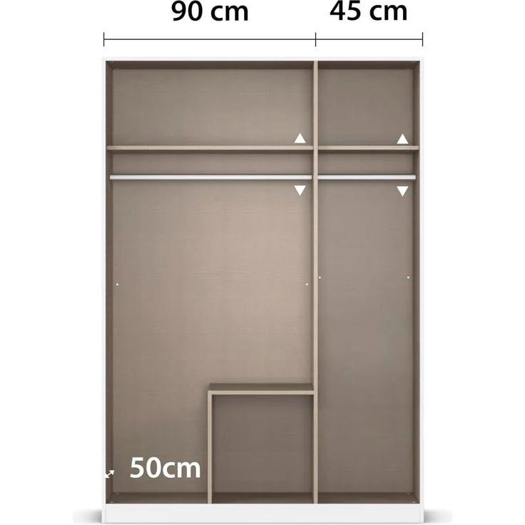 Rauch Möbel Glasgow Drehtürenschrank, Kleiderschrank, Schrank, Garderobe 3-türig, 1 Spiegeltüre, 2 Schubladen, Farbe Weiß/Grau metallic, Griffprofil Grau metallic, 136 x 197 x 54 cm – Bild 8