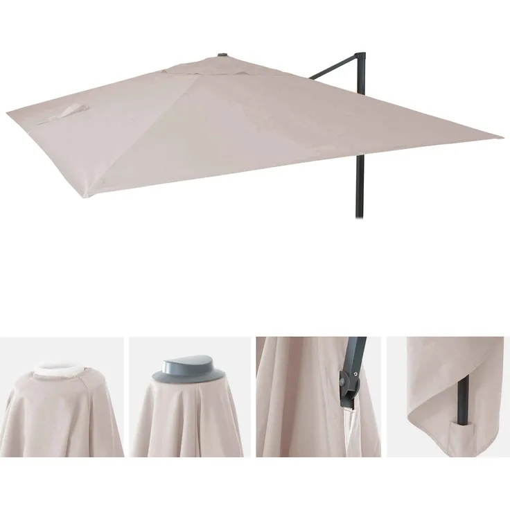 Ersatz-Bezug für Luxus-Ampelschirm HWC-A96, Sonnenschirmbezug, 3,5x3,5m (Ø4,95m) Polyester 4kg ~ creme-grau