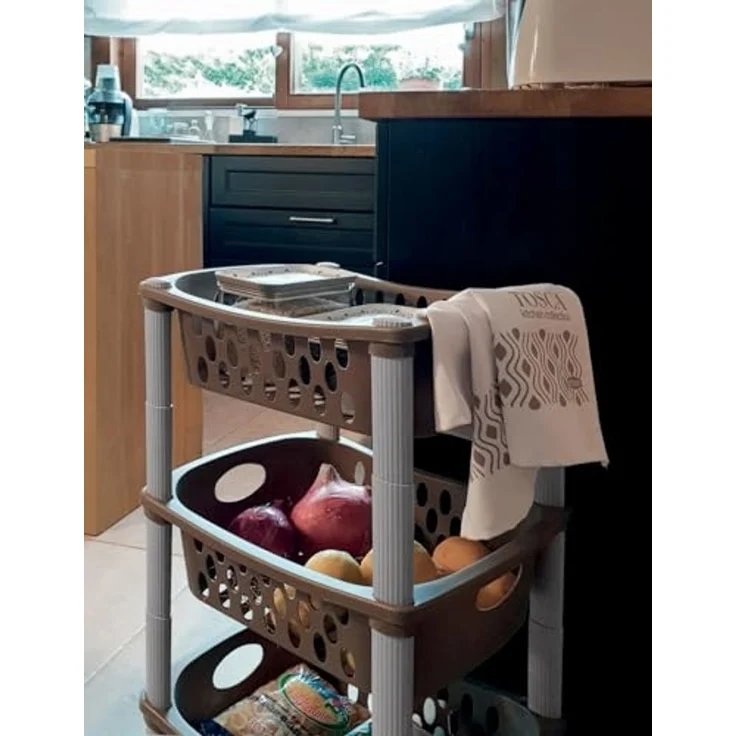 Stefanplast OTELLO Etagenwagen, Modern Minimalist, Braun, 40 x 40 x 70 cm, 3 Etagen, Kunststoffrahmen und -Material, mit Rädern – Bild 2