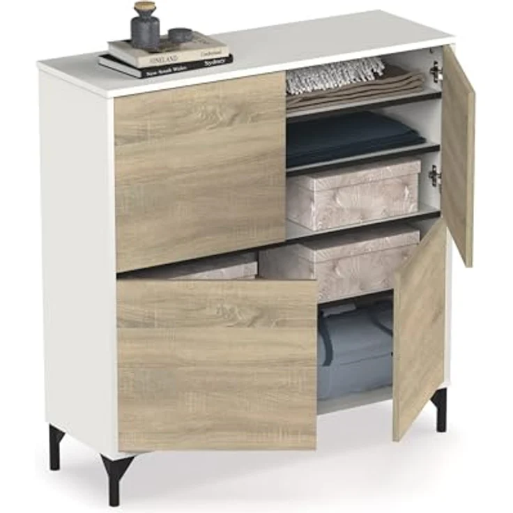 Muebles Pitarch | Eingangsschuhkipper mit Beinen, 4 Türen, Weiß und Eiche Cambrian, 20 Paar große Schuhe, 96,5x101x33 cm, Modern, Industrial, Modell Tokio – Bild 8