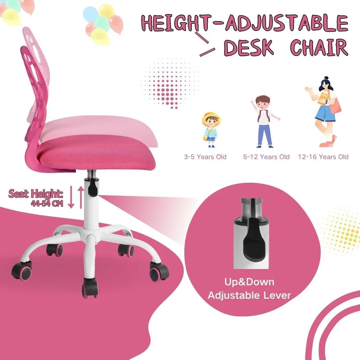 Höhenverstellbarer Bürostuhl Stoffsitz Ergonomisch Rosa – Bild 6