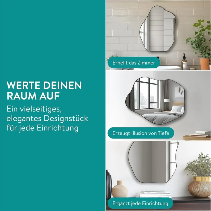 Navaris Wandspiegel Deko Wand Spiegel asymmetrisch - 55 x 43,5cm - Wandspiegel modern (1-St) – Bild 4