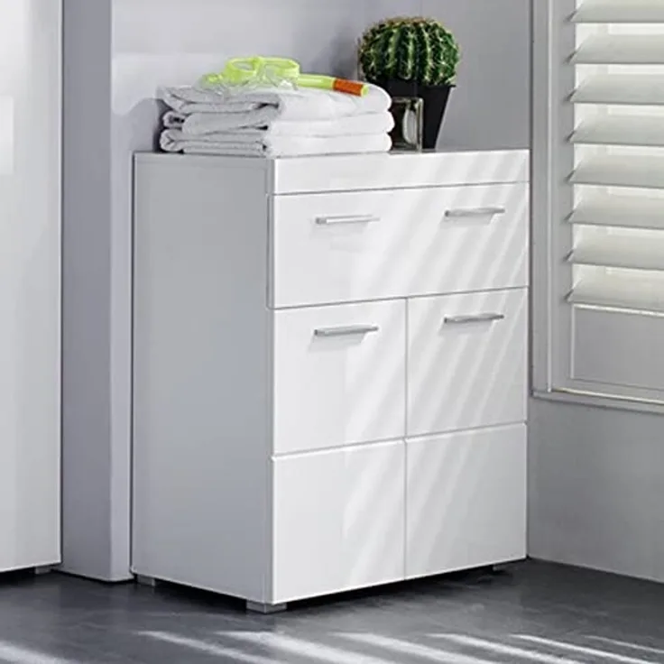 Lomadox Kommode ALTENA-19, Badezimmerschrank Mehrzweckschrank in Weiß Hochglanz, 73 x 79 x 31 cm