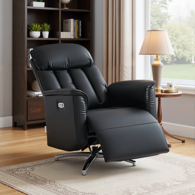 HOME NATURE WOHNKONZEPT Elektrischer Relaxsessel mit USB-Anschluss, elektrisch verstellbarer TV-Sessel mit Liegefunktion, Kunstleder Schwarz, bis 350 kg, FT9202