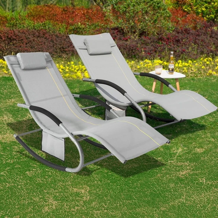 SoBuy OGS28-HGx2 Schaukelstuhl Garten 2er Set, Textilgewebe, Lackiert, Hellgrau, 150 x 87 x 63 cm – Bild 2
